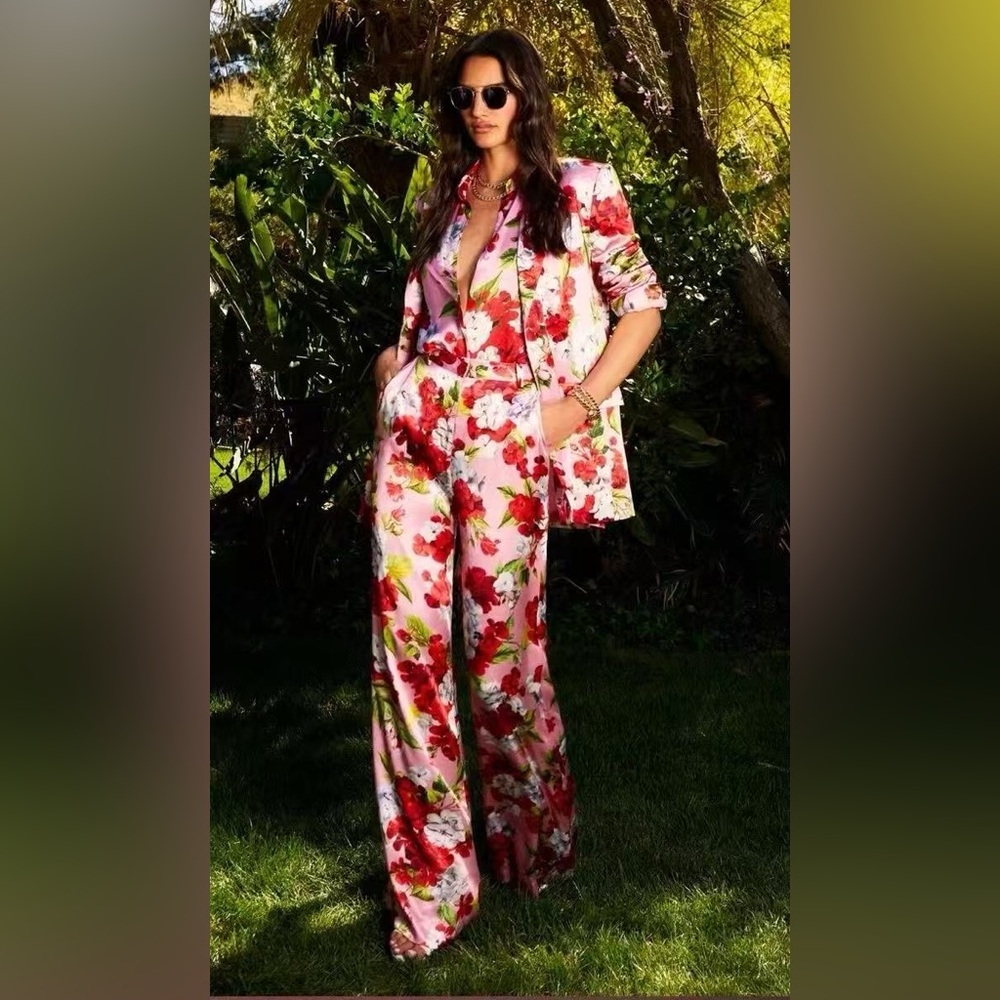 NWT $695 L'AGENCE Gwyneth Hydrangea-Floral Satin Blazer, Cotton Candy